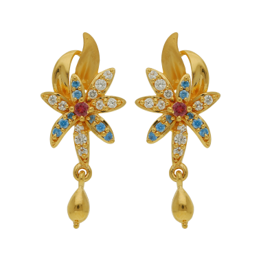 Star Leaf Gold Stud With Colourful Stones